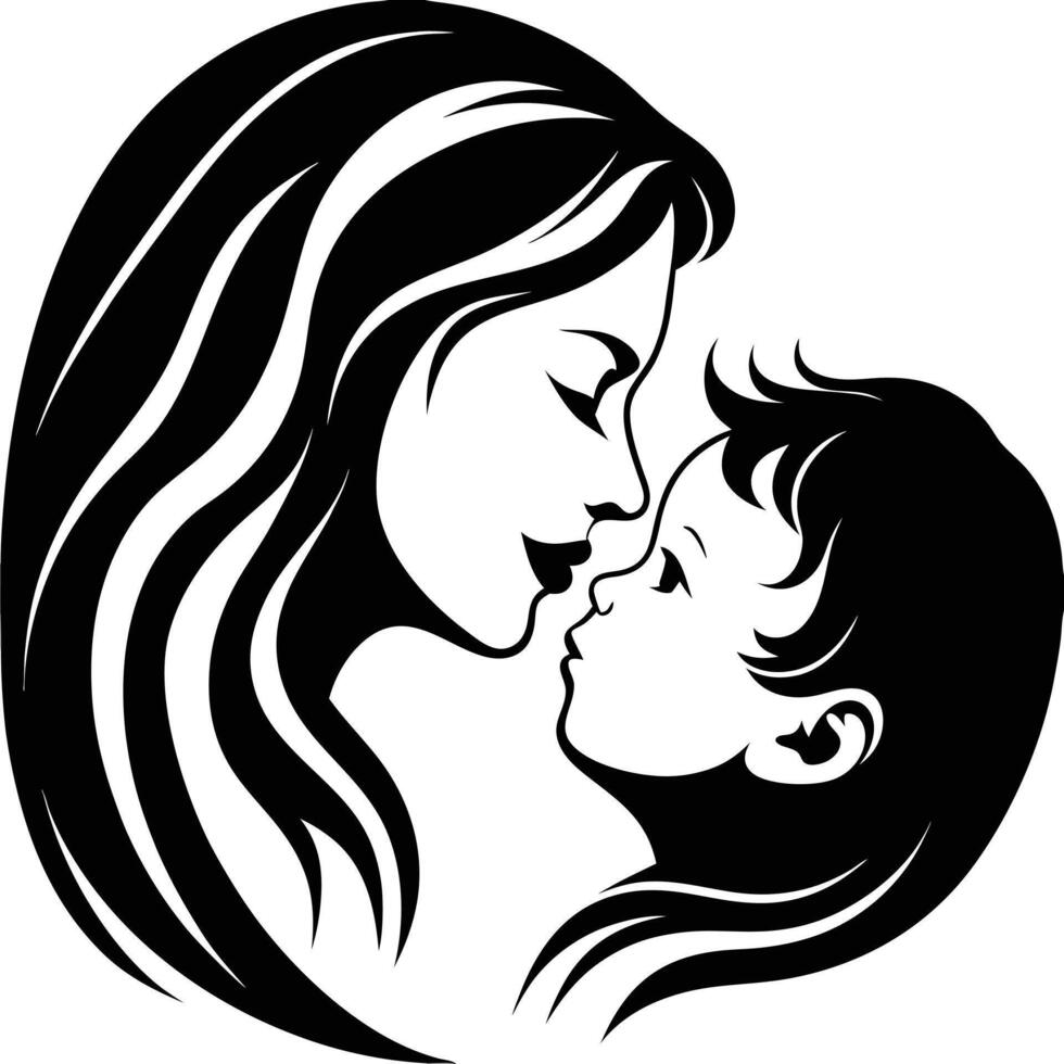 Clean Line Art of Mom and Newborn in a Soft Circular Hug vector