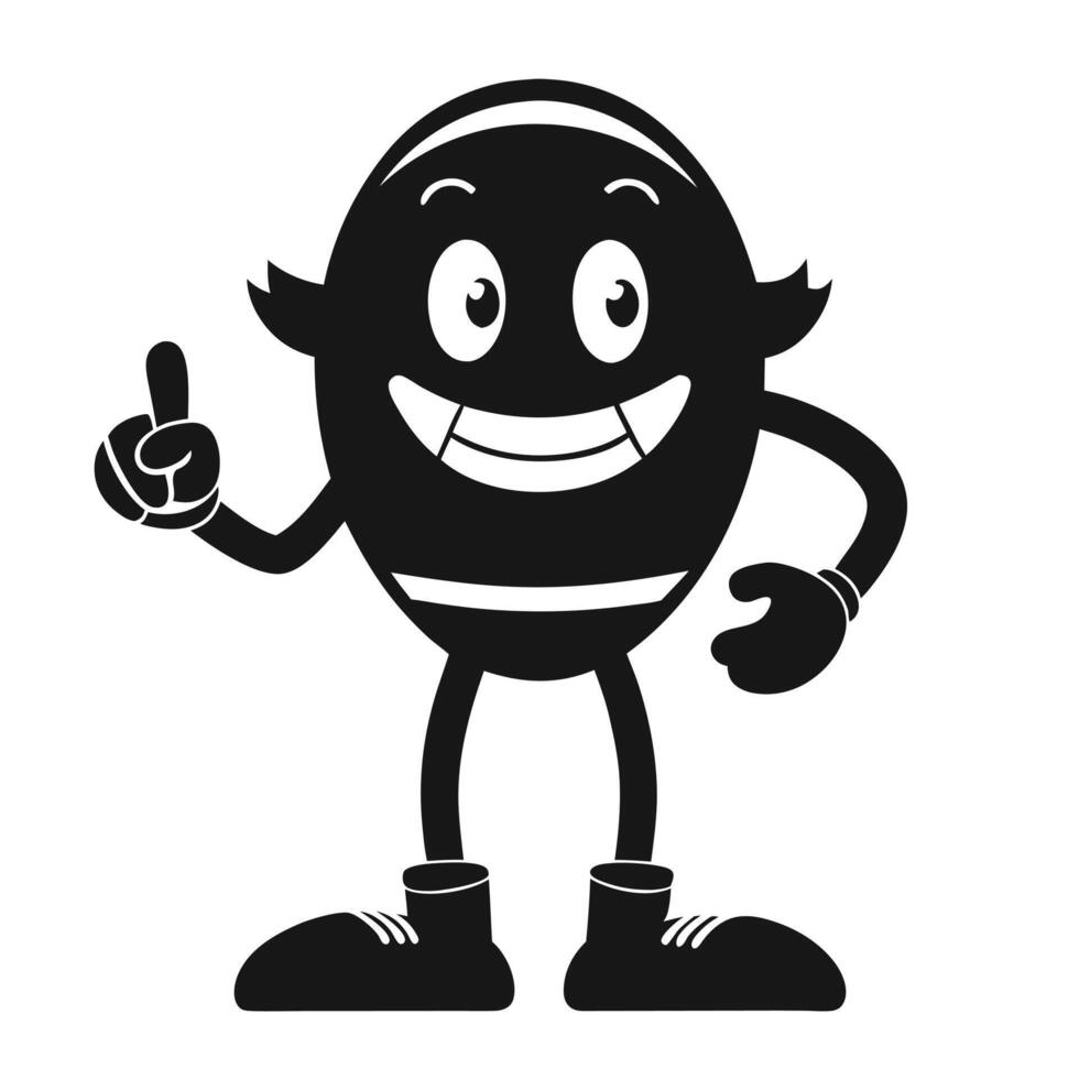 Happy Black and White Cartoon Egg Character vector