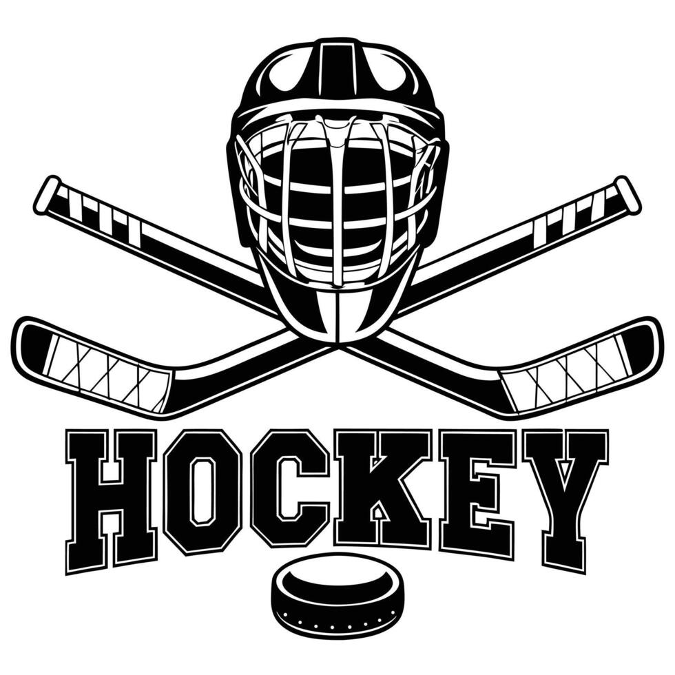 Hockey Goalie Mask with Crossed Sticks and Puck vector