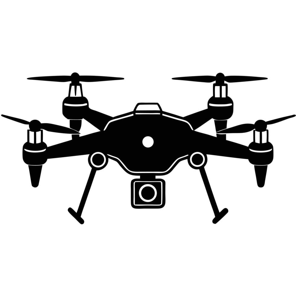 Quadcopter Drone with Camera Top View Black Silhouette vector