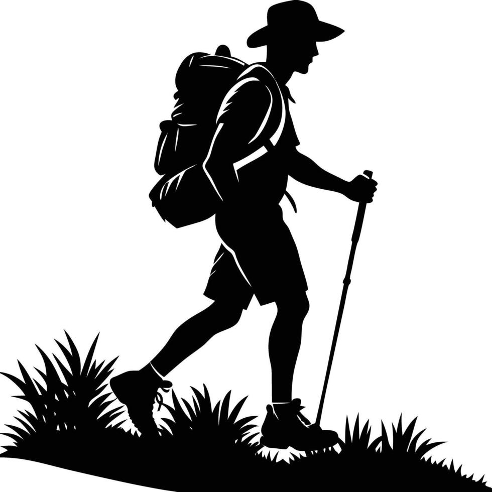 Wilderness Explorer Minimalist Art with Trekking Equipment vector