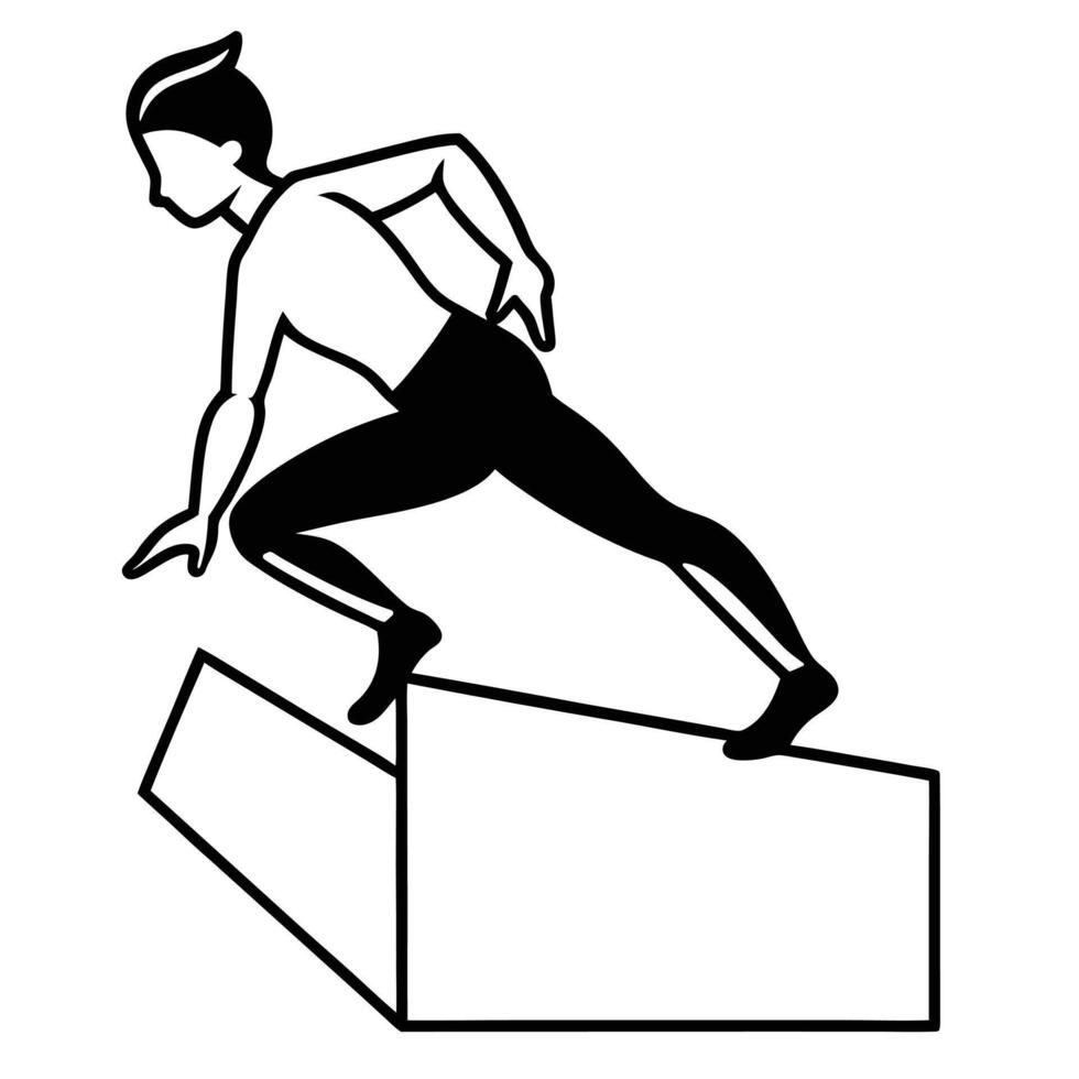 Silhouette of a Male Athlete Performing a Box Jump vector