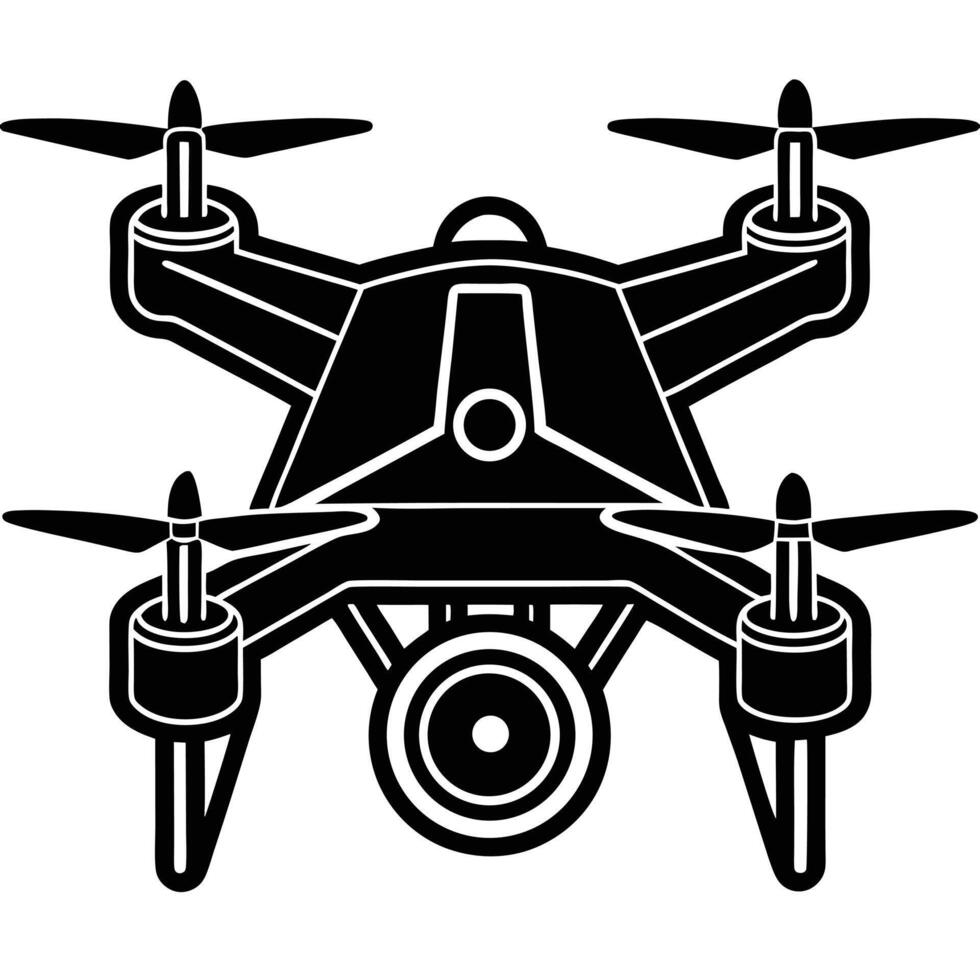 Quadcopter Drone with Camera Top View Dark Silhouette vector