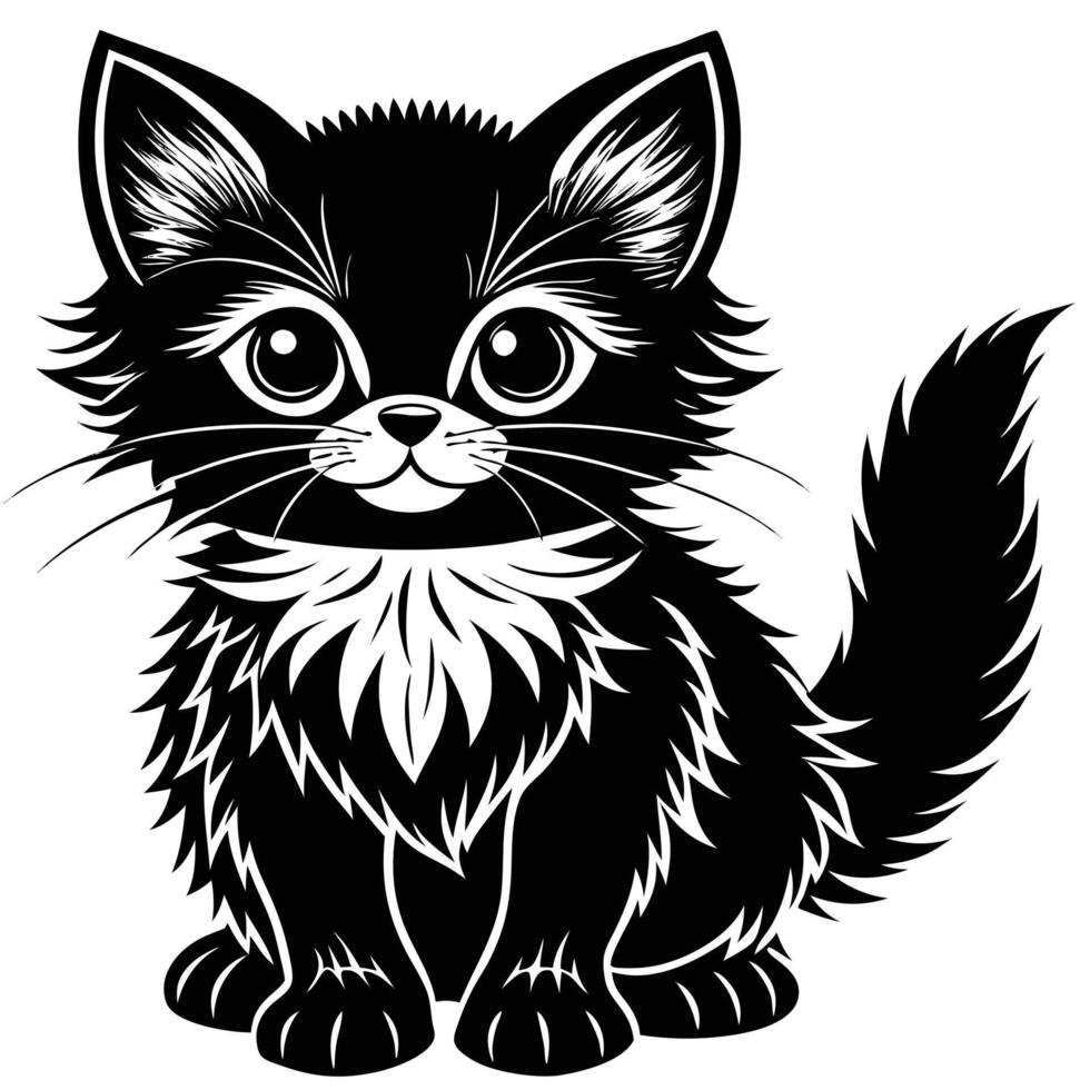 Adorable Black Kitten Illustration in Monochrome Style vector