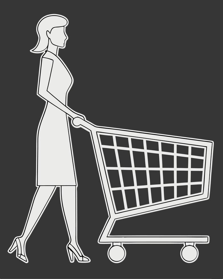 Woman Pushing an Empty Shopping Cart Illustration vector