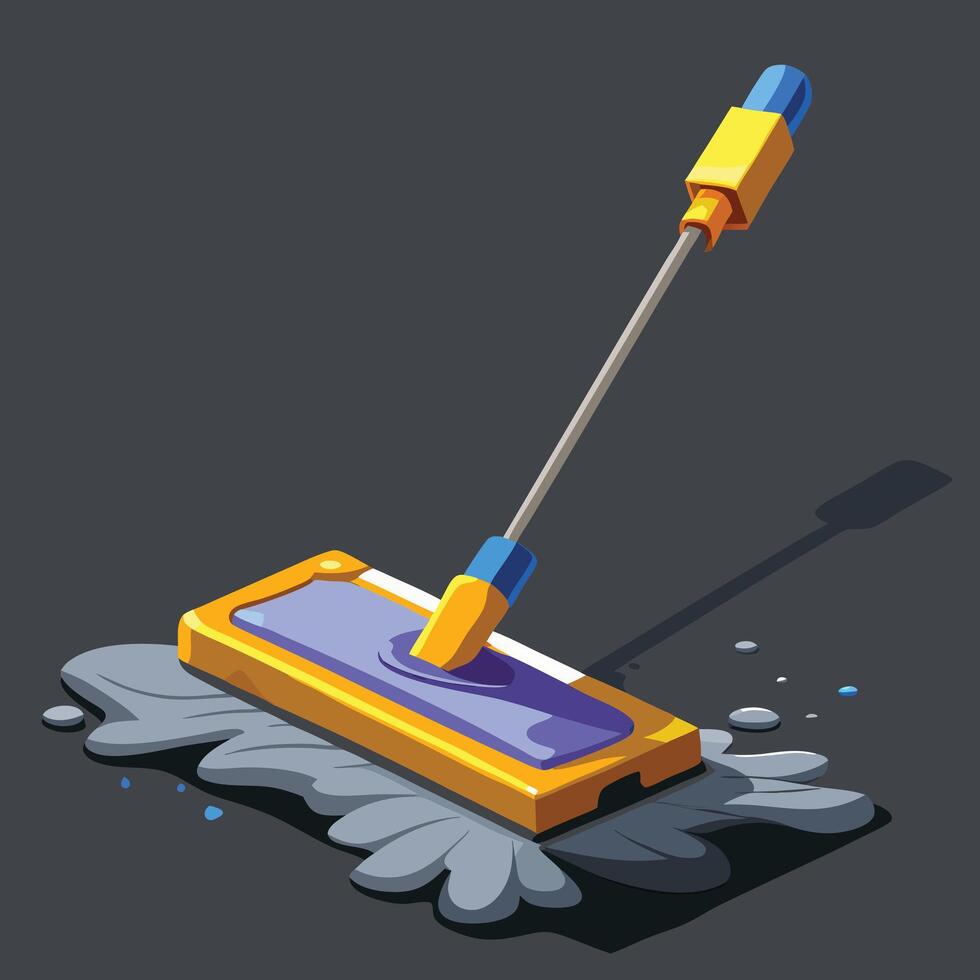 Isometric Illustration of a Yellow and Blue Mop Cleaning a Spill vector