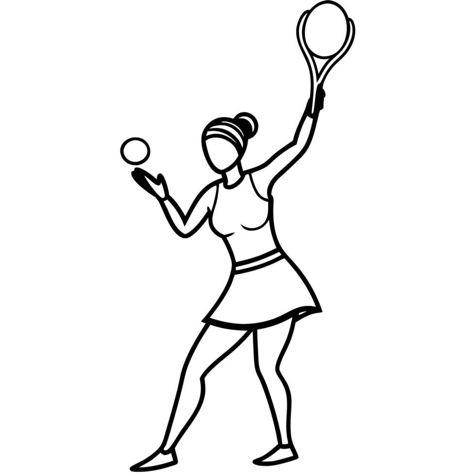 Line Art Illustration of a Female Tennis Player Serving vector