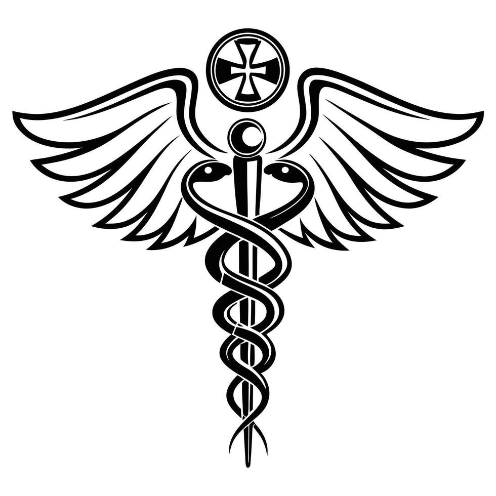 Medical Caduceus Symbol with Wings and Maltese Cross vector