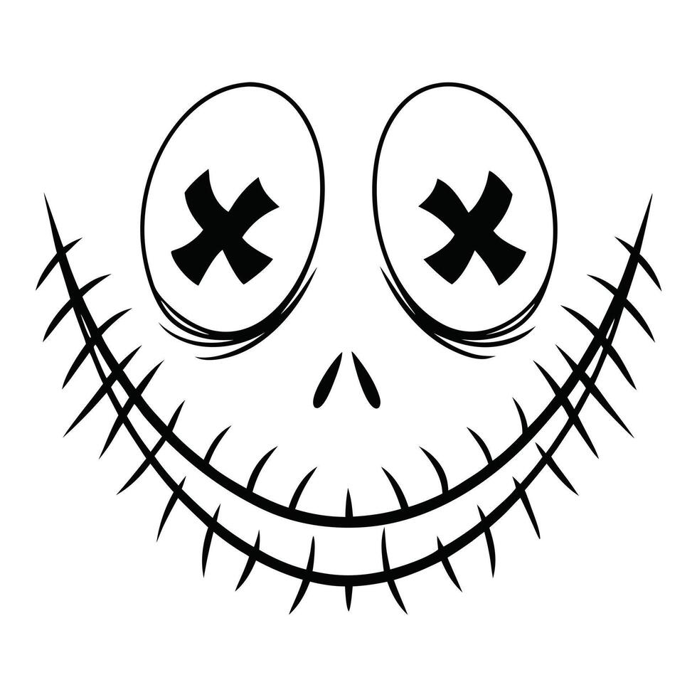 Spooky Cartoon Monster Face with Stitched Smile and X Eyes vector