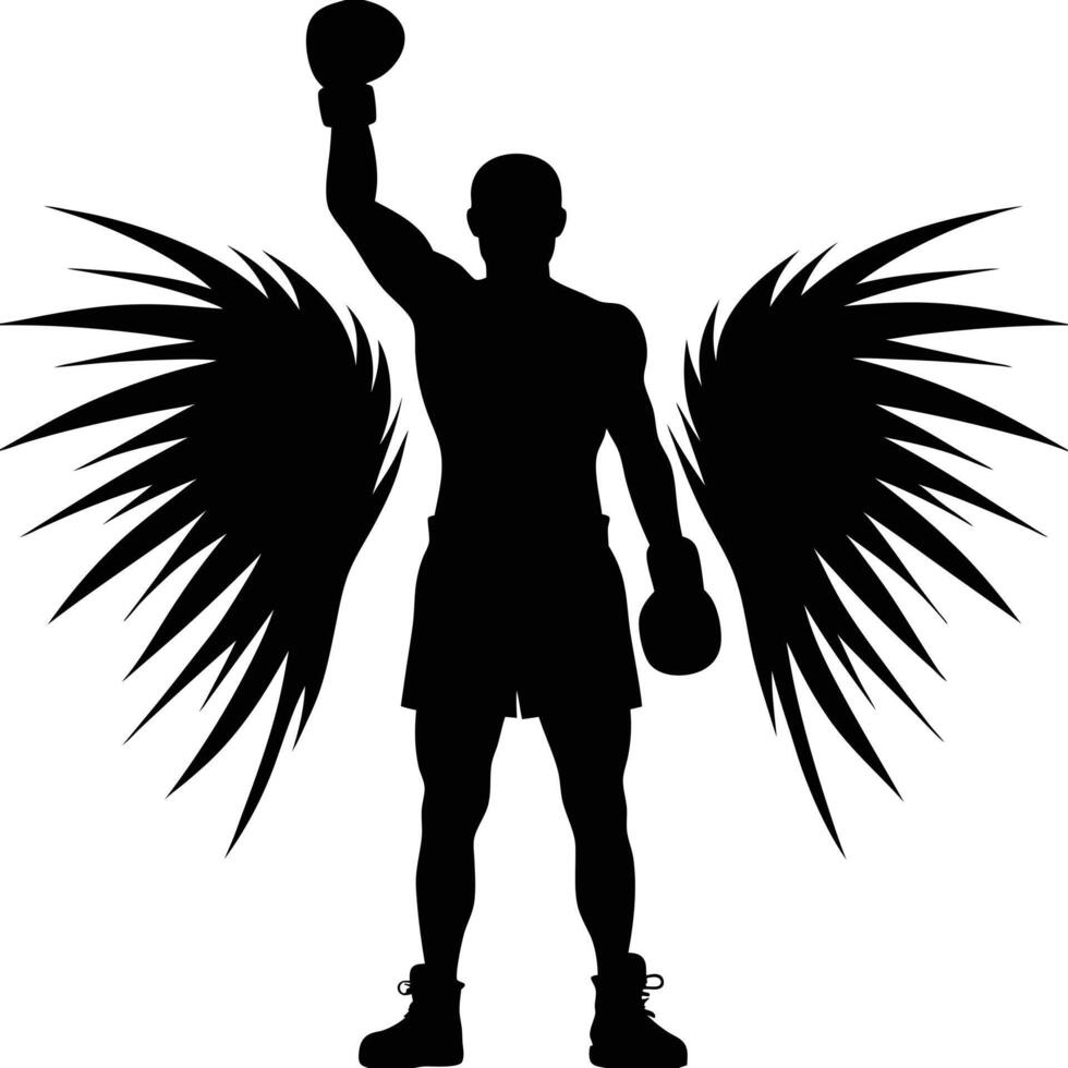 Victorious Boxer Silhouette with Angelic Wings vector