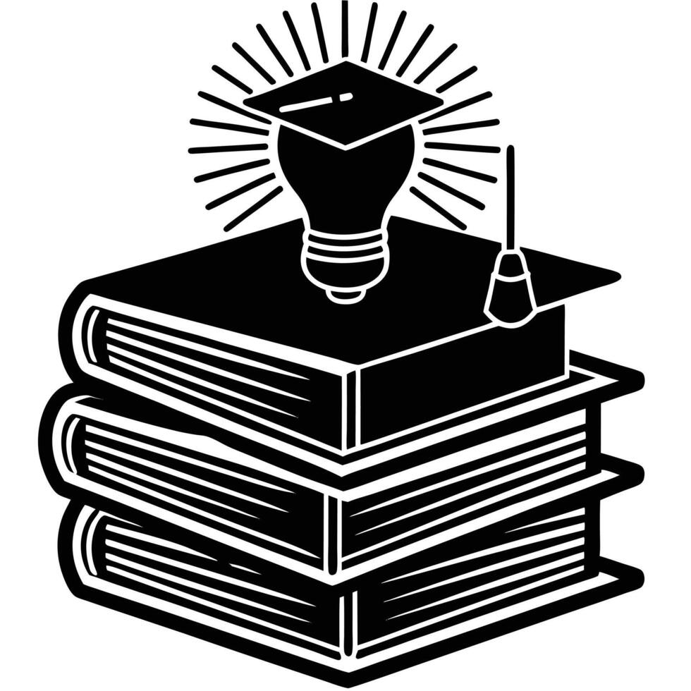 Illuminated Graduation Cap Atop Stack of Books vector
