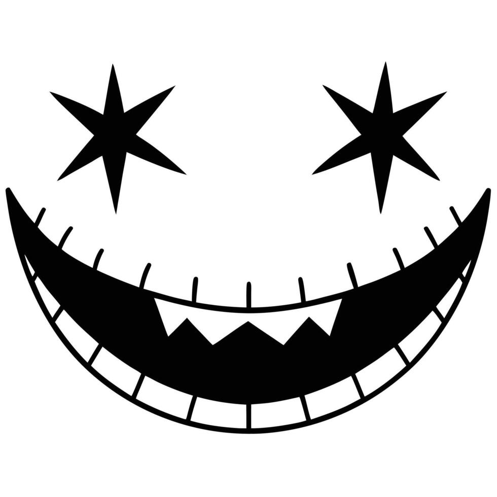 Abstract Black and White Starry Grinning Face Design vector