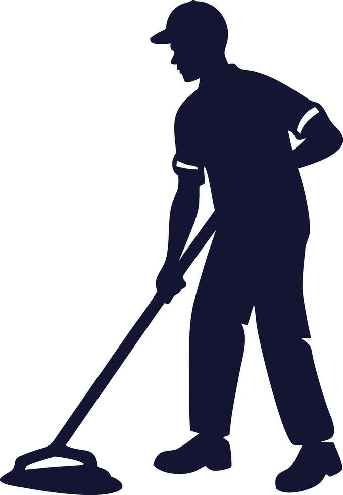 Silhouette of a Janitor Cleaning a Floor with a Mop vector