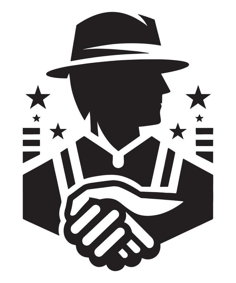 handshake agreement partnership deal agriculture cooperation farm worker silhouette design, labor day vector