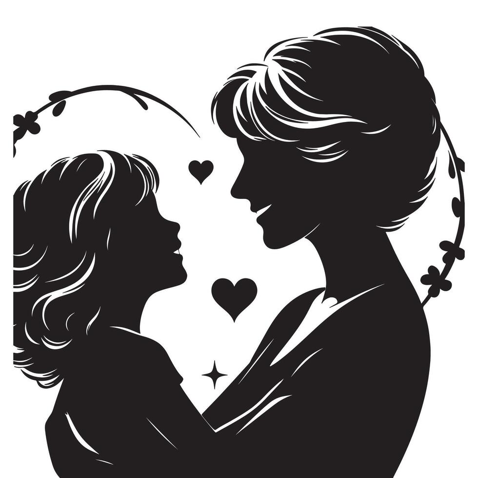 Mother and daughter silhouette art print for wall decor and gifts for mothers day celebration event vector