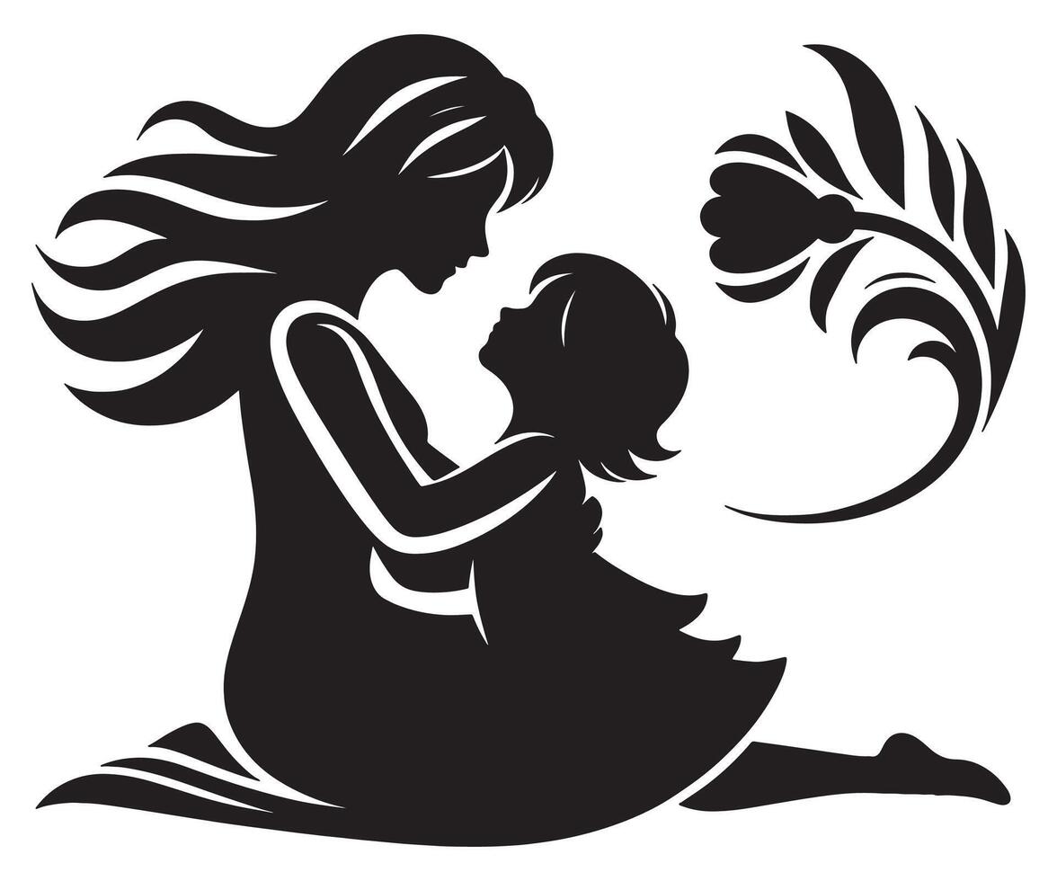 Mother daughter love silhouette illustration graphic design for mothers day card and family print vector