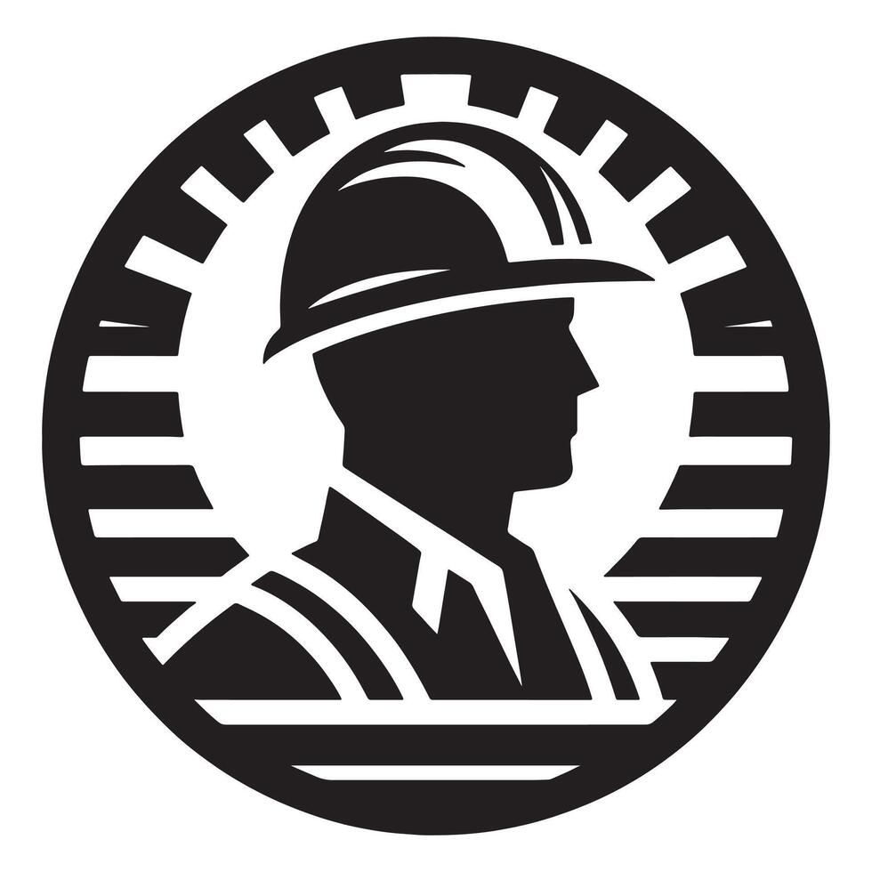 Construction worker profile silhouette illustration hardhat gear industry safety engineering design, labor day vector