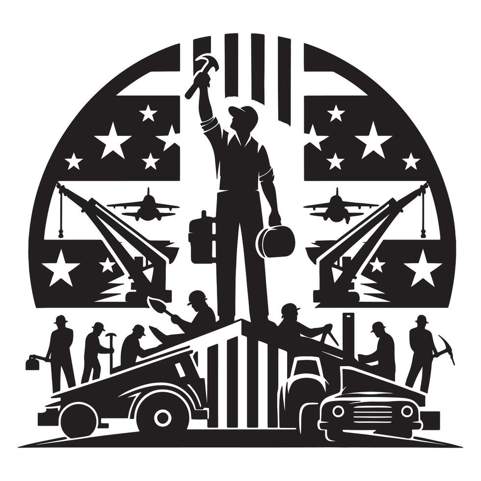 Labor day illustration american workers construction industry design graphic art, labor day vector
