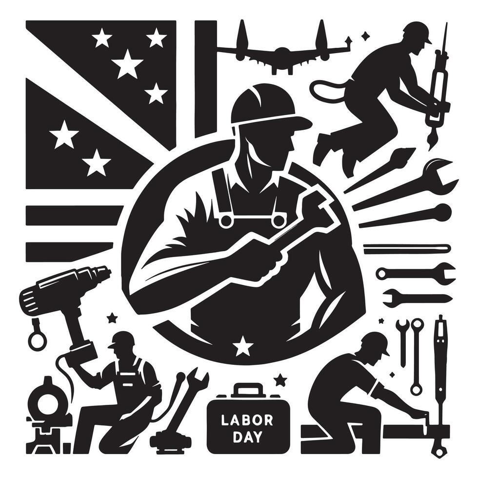 Celebrate labor day with construction worker and tools for a happy holiday celebration design, labor day vector