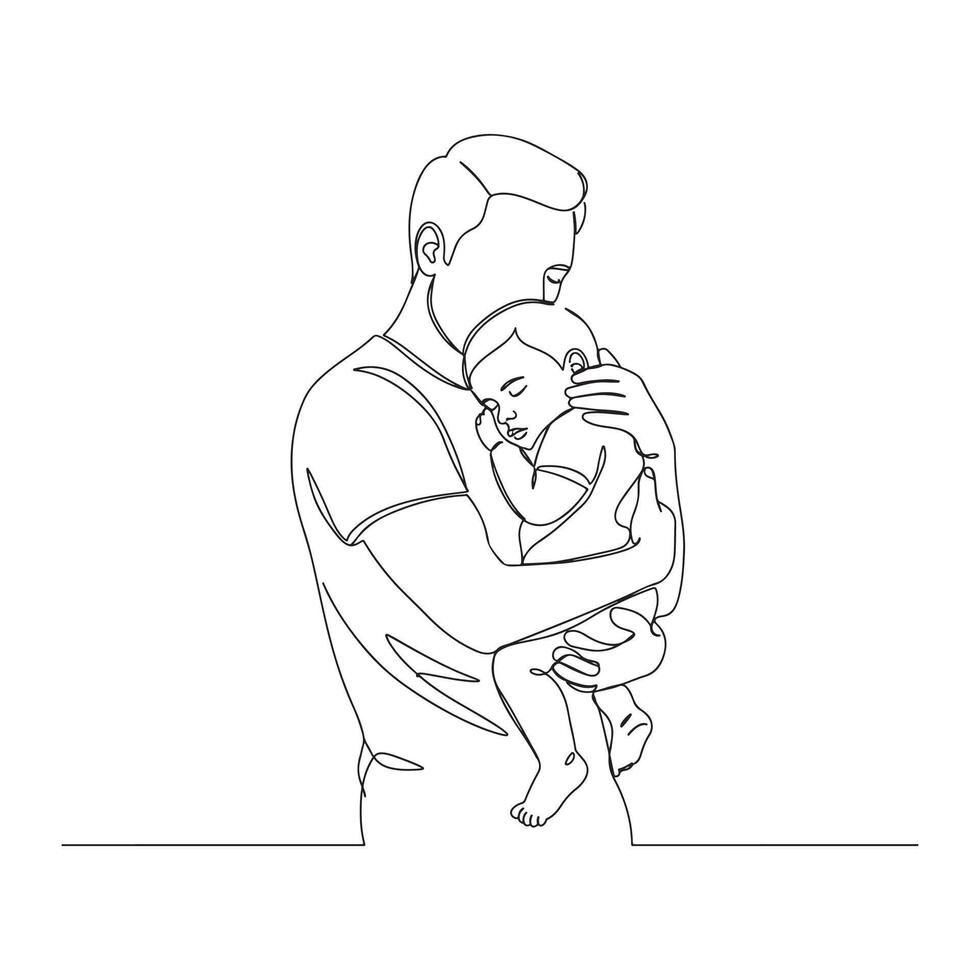 Continuous Line Art, Father and Child Hug Illustration vector