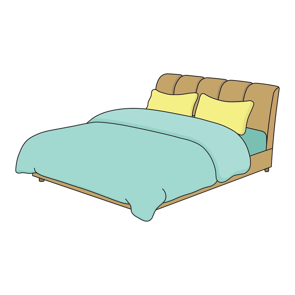 kids drawing illustration large minimalist bed flat cartoon isolated vector