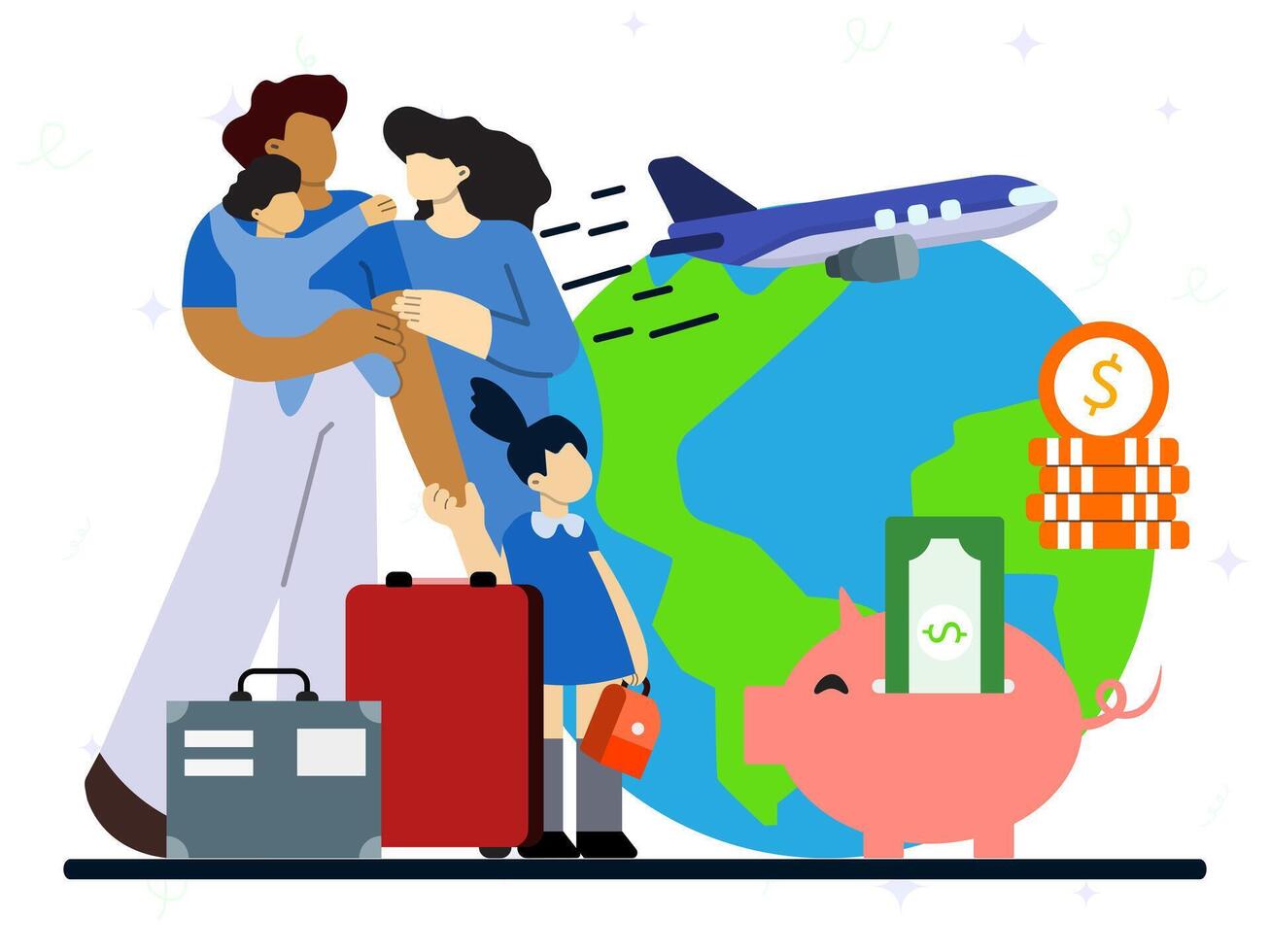 Low cost flights concept. Cheap tickets, airline flash sale, vacation planning, airport timetable, family travelling, domestic, international flight. vector