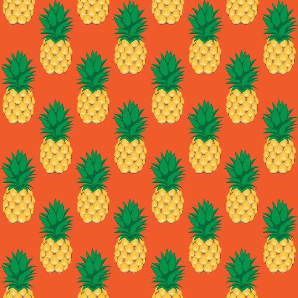 Pineapple fruit seamless pattern orange background retro style illustrator vector