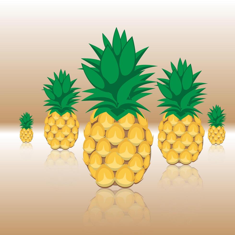 Pineapples fruit abstract pattern on brown gradient background 3d shadow vector