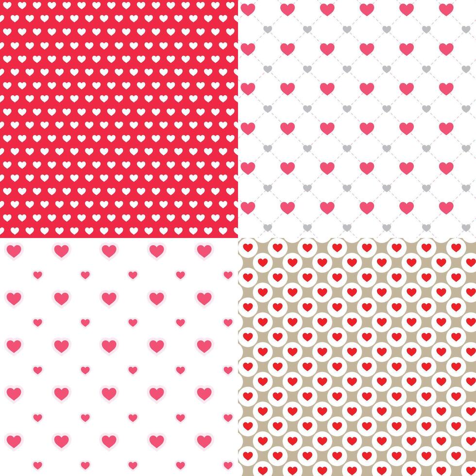 beautiful seamless hearts - combination of 4 patterns vector