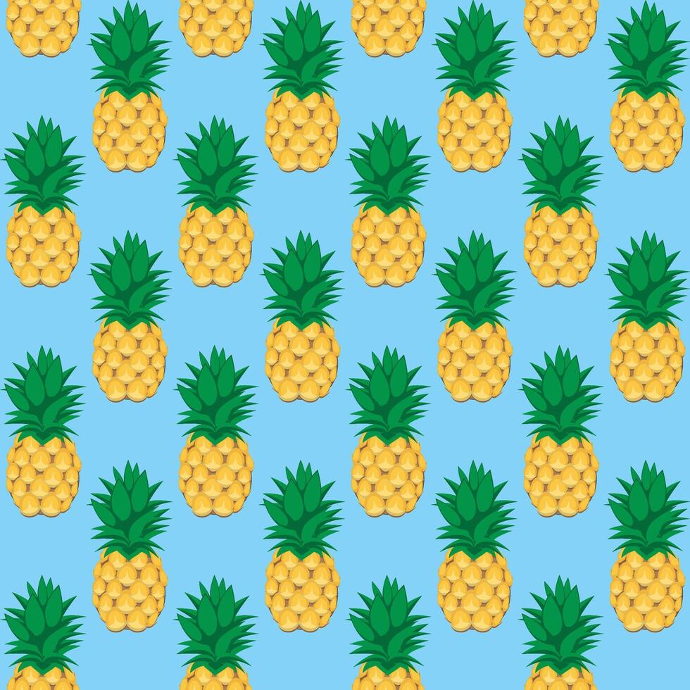 Pineapple fruit seamless pattern aqua blue background retro style illustrator vector