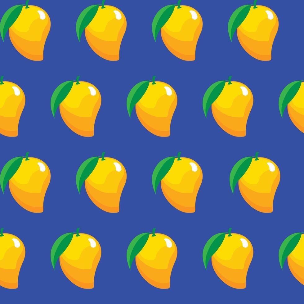 Mango fruit seamless pattern blue background retro style illustrator vector
