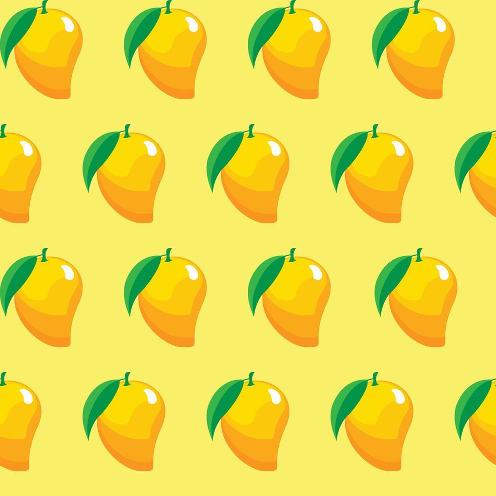 Mango fruit seamless pattern light yellow background retro style illustrator vector