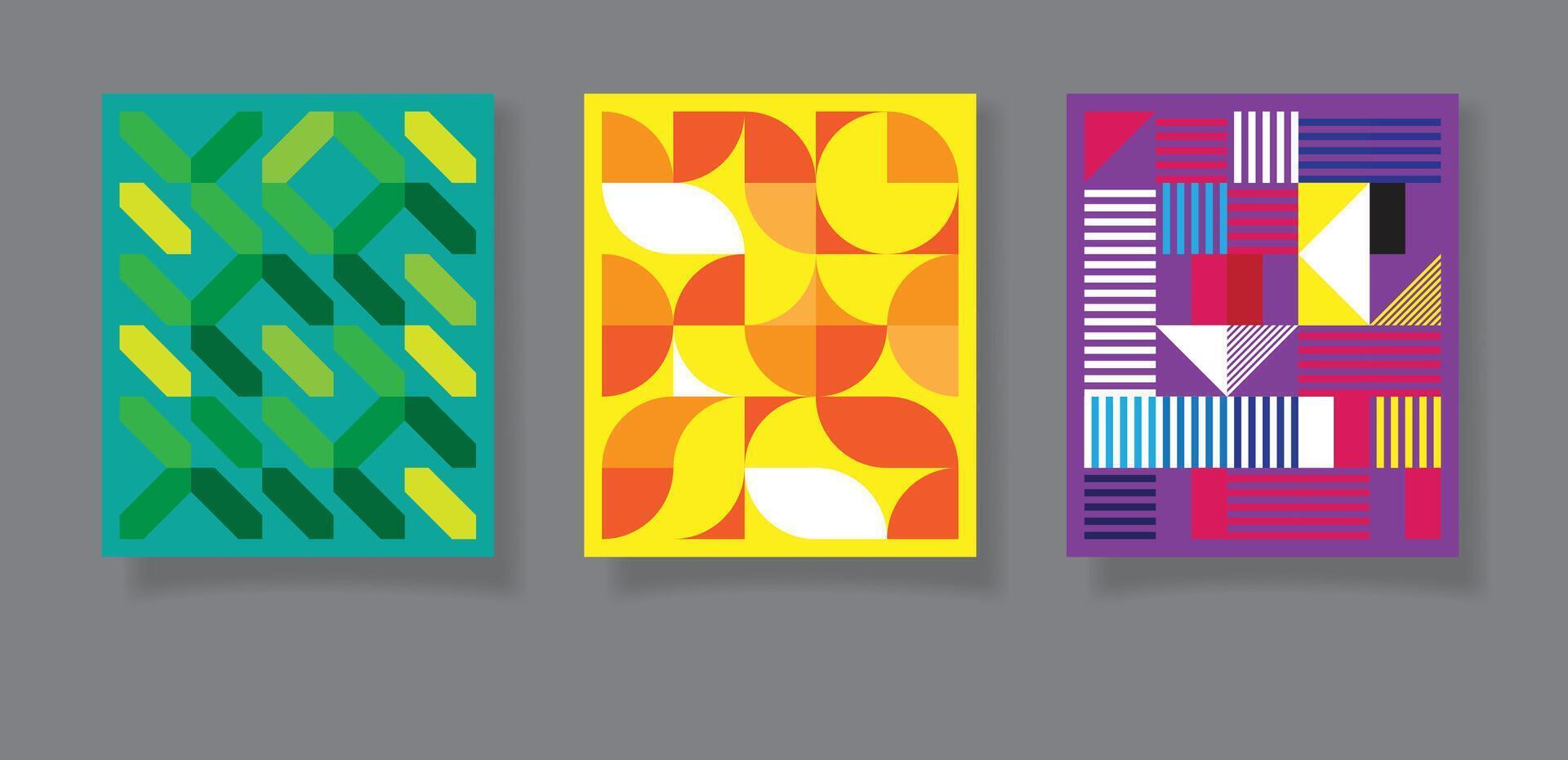 Abstract bauhaus geometric pattern backgrounds for text. Trendy minimalist geometric designs with simple shapes and elements vector
