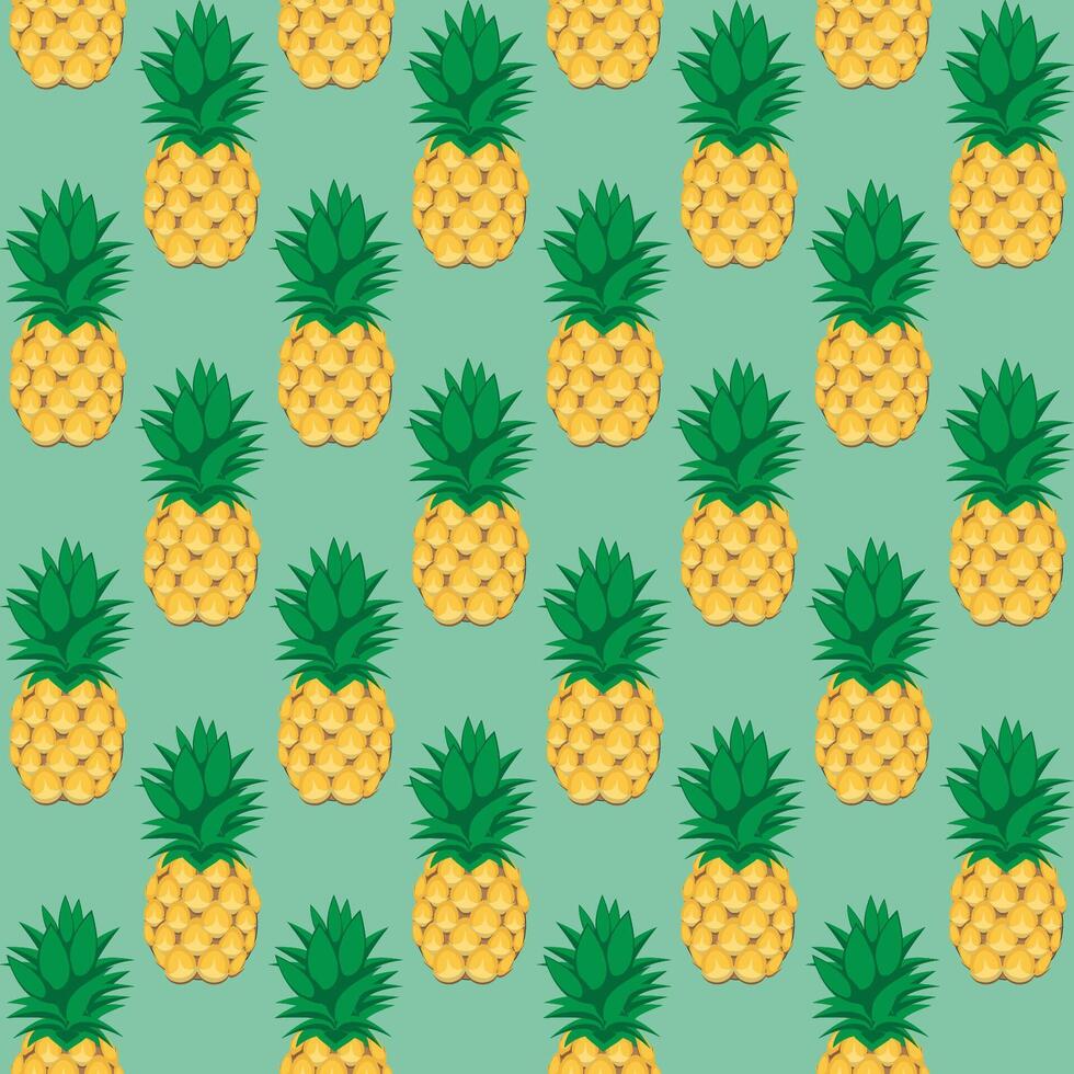 Pineapple fruit seamless pattern aqua green background retro style illustrator vector