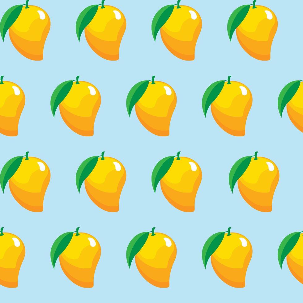 Mango fruit seamless pattern aqua blue background retro style illustrator vector