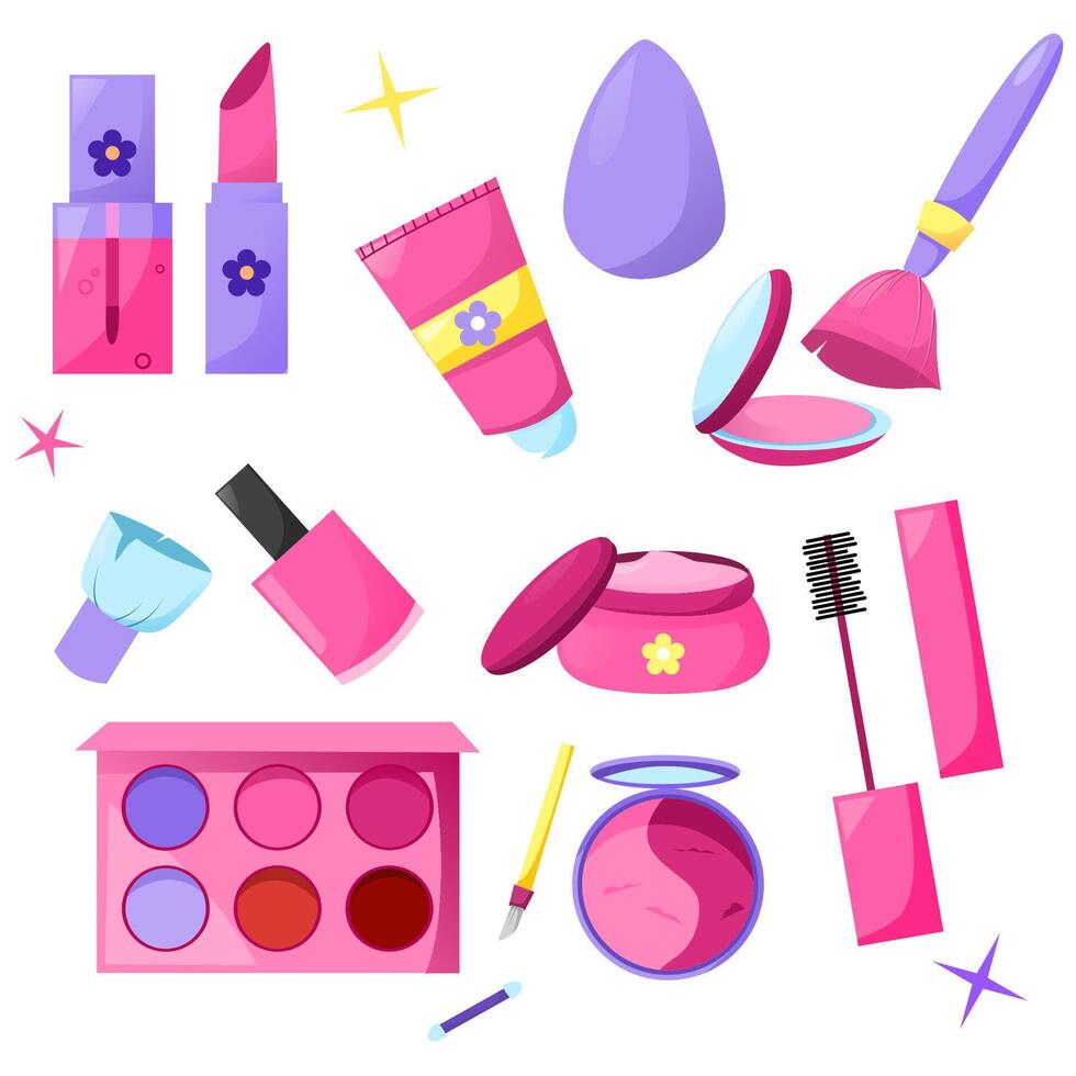 Set of makeup or cosmetics theme vector