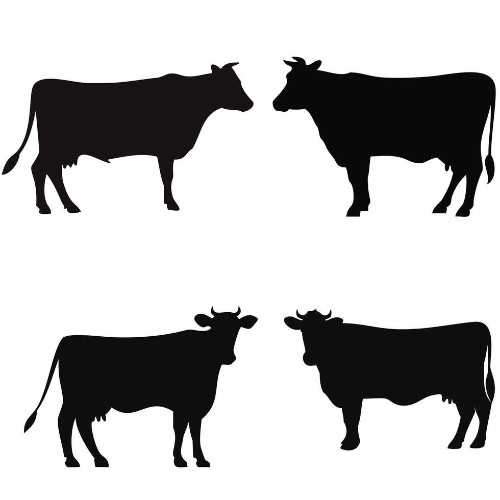 Cow Turning Head Back Silhouette Bundle Set vector