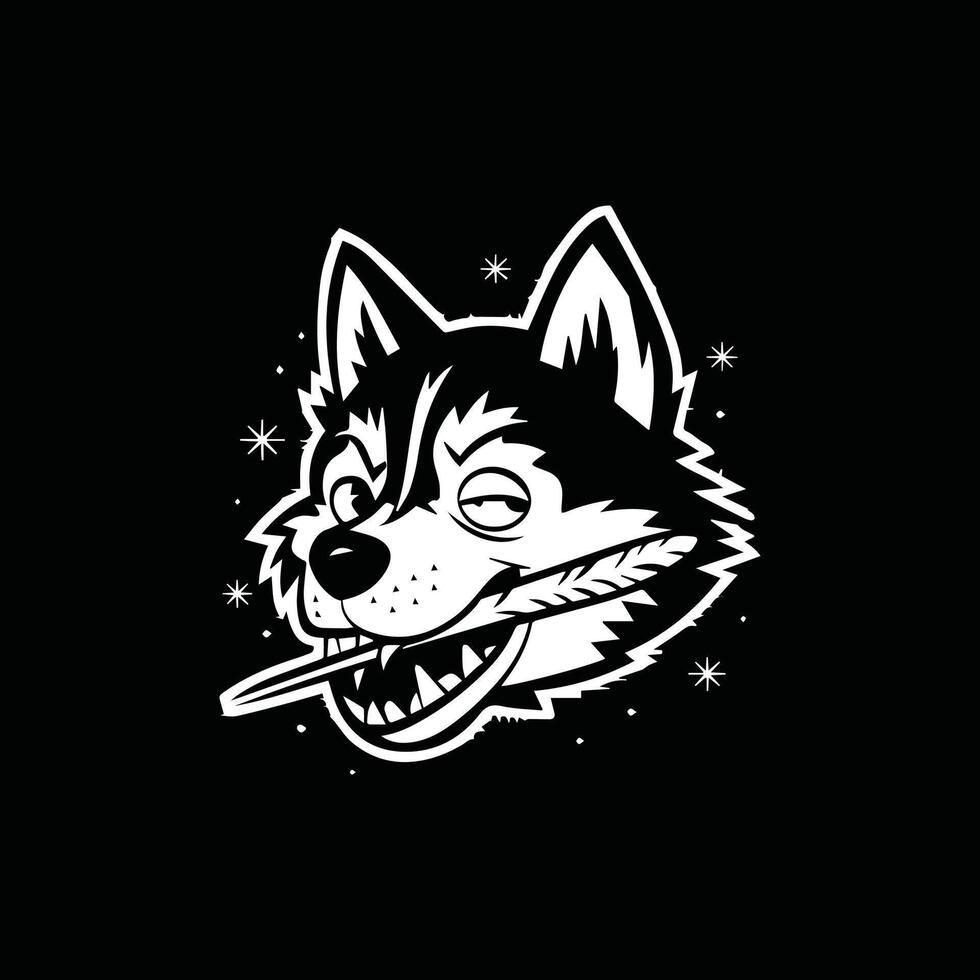 a white dog with a toothbrush in its mouth vector