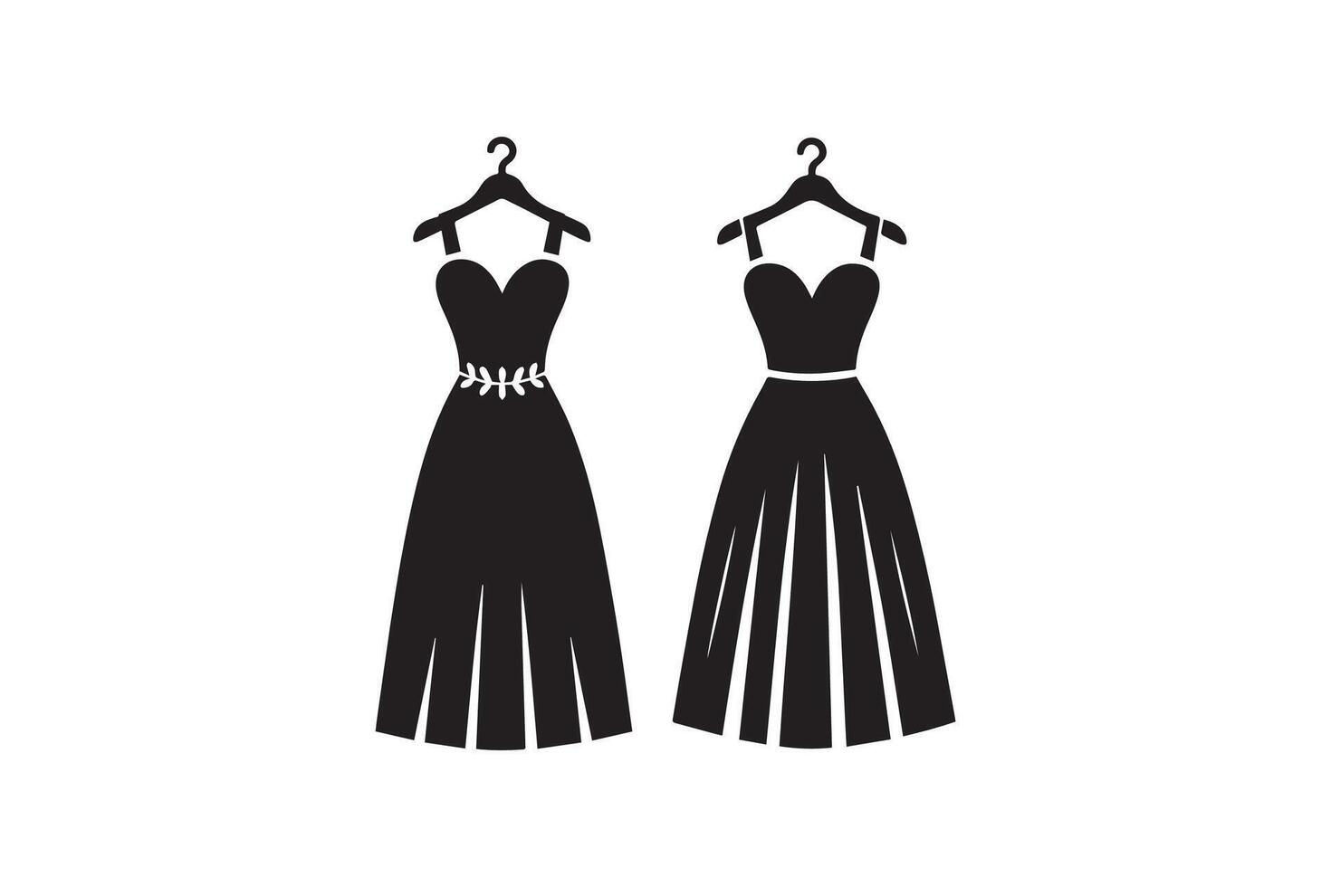 Two dresses on hangers, black and white vector