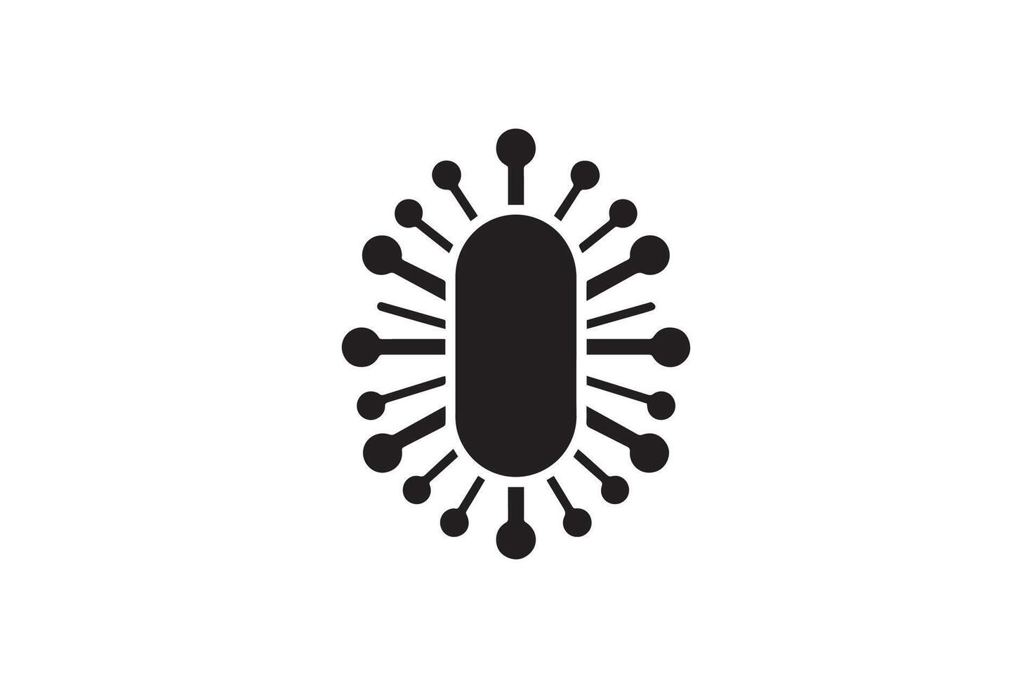 A black and white logo of a virus vector