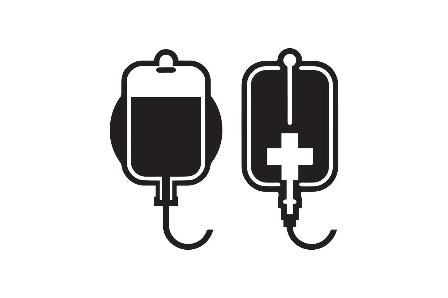 A black and white illustration of a blood bag and a drip vector
