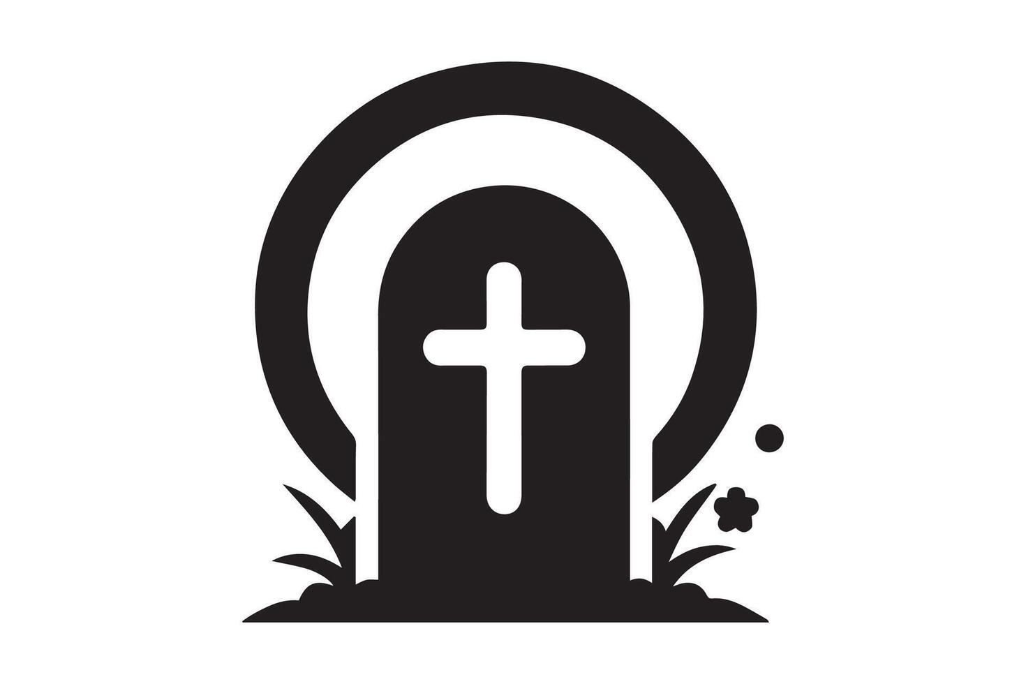 A black and white image of a tombstone with a cross vector