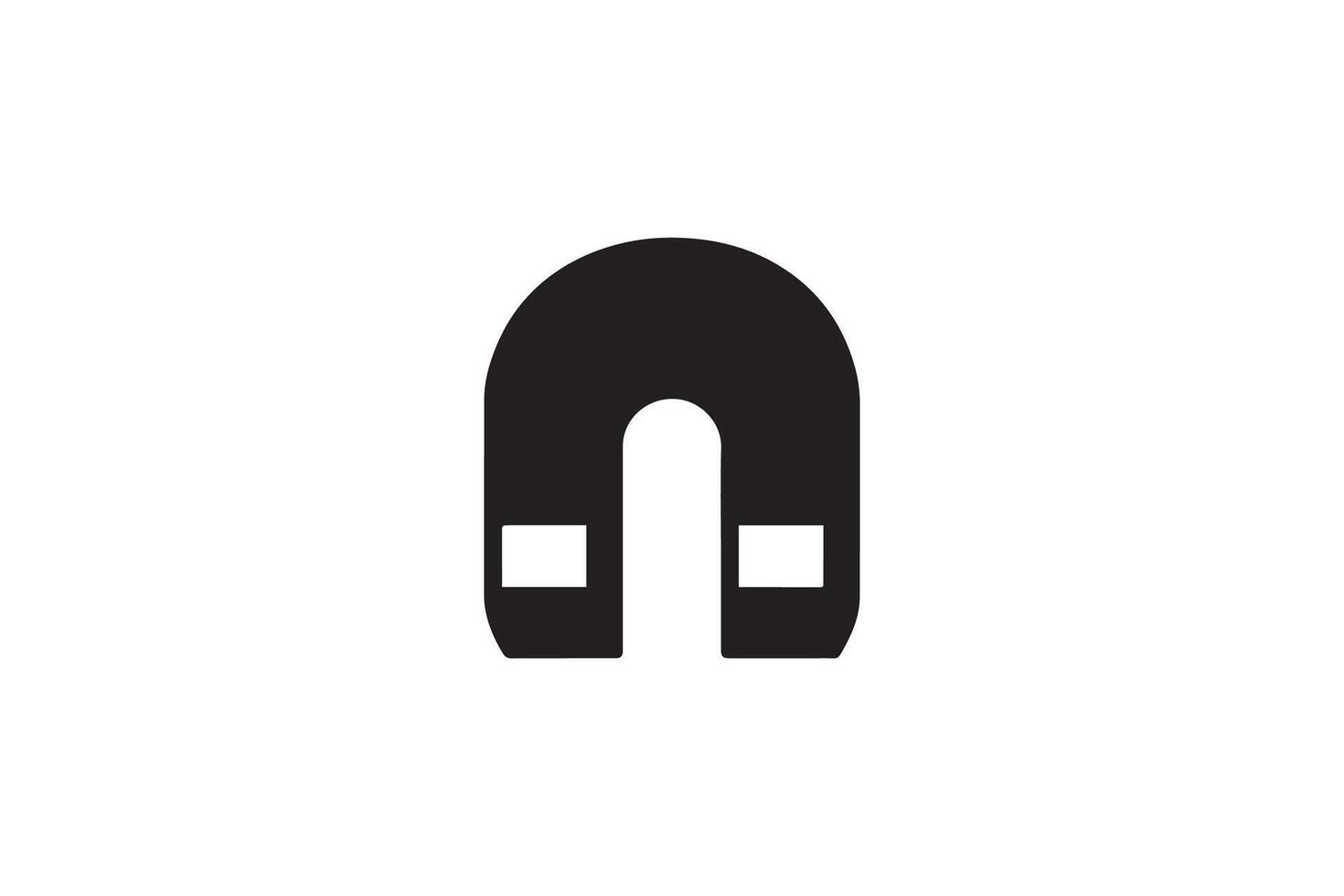 A black and white icon of a magnet vector