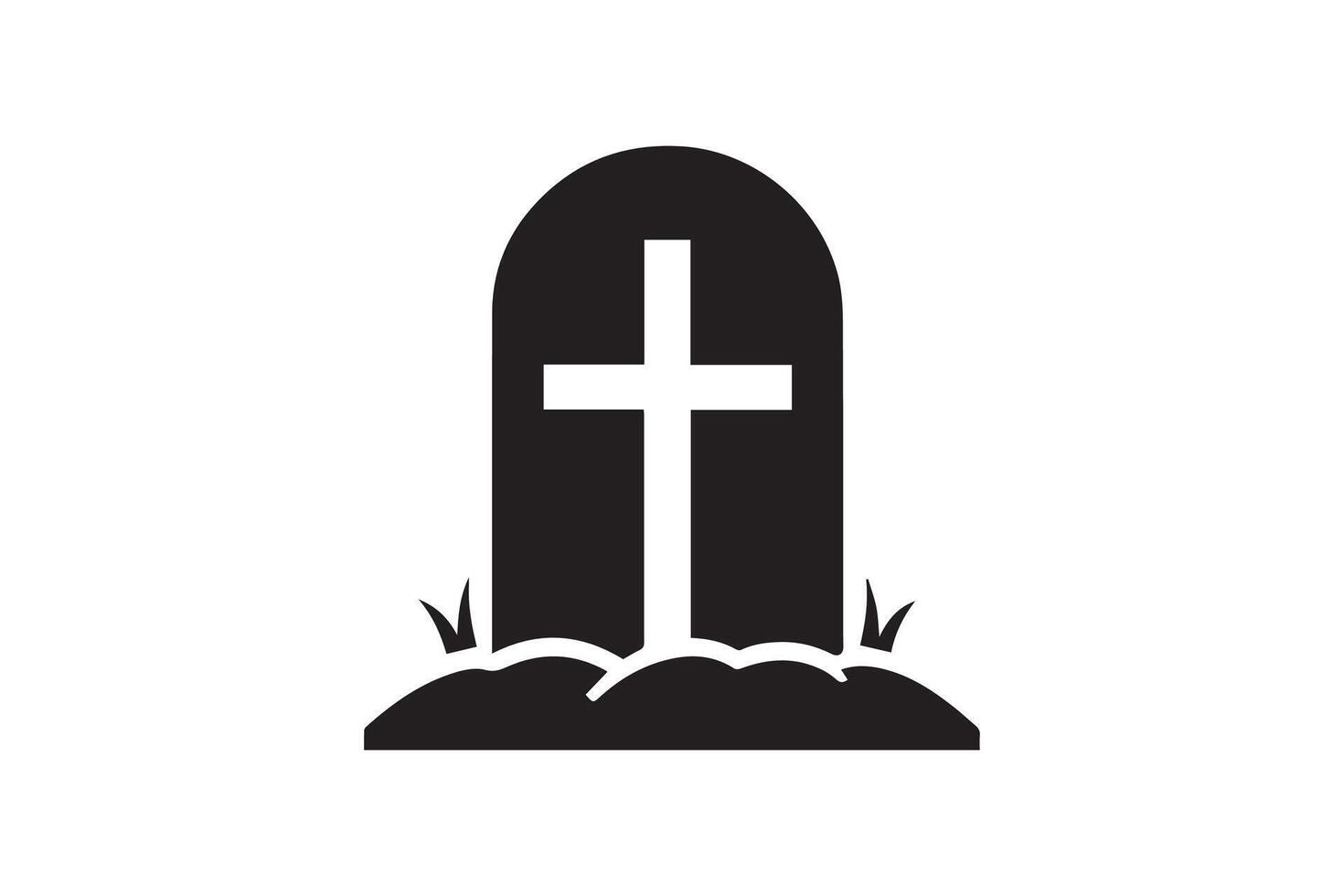 A black and white image of a tombstone with a cross on it vector