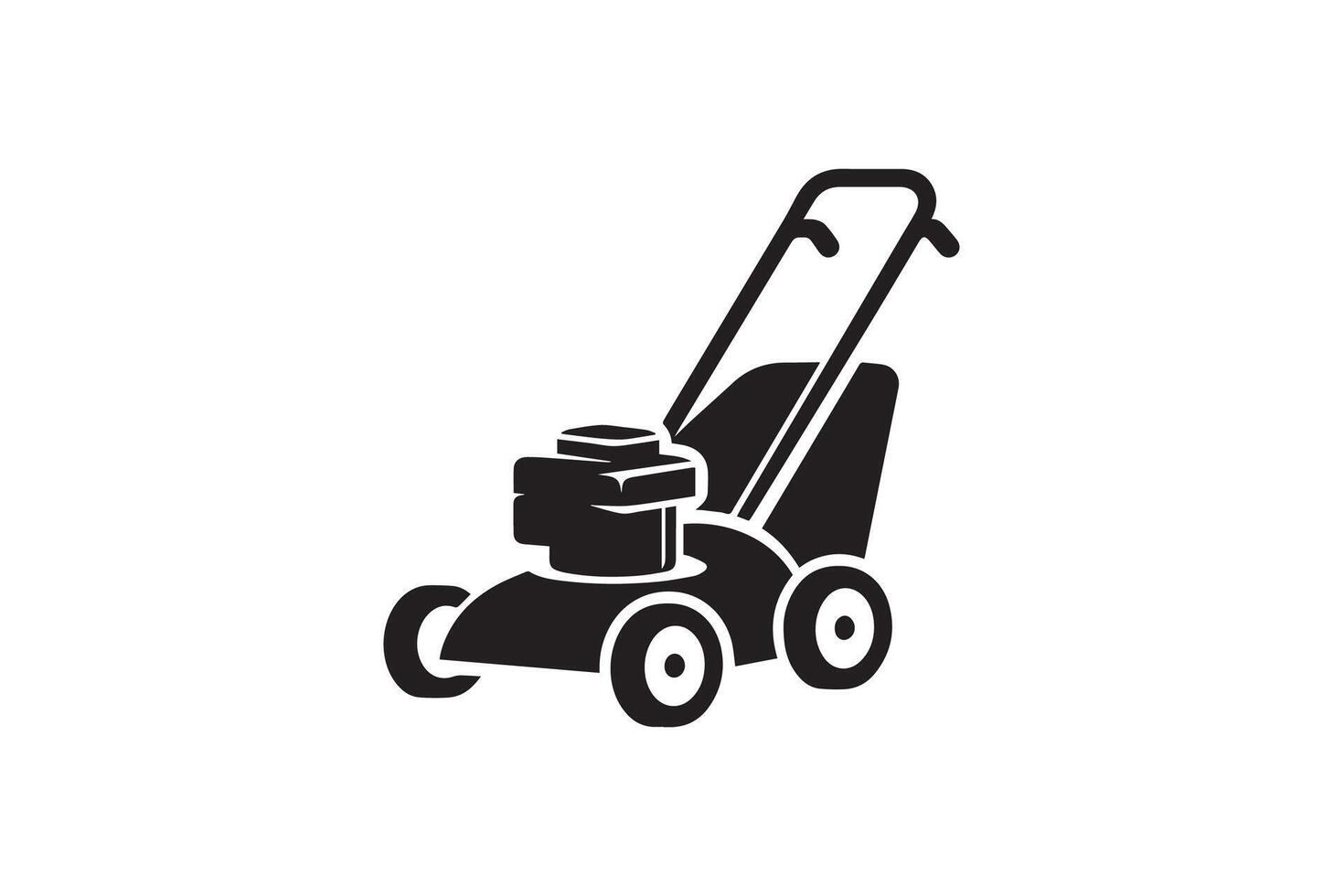 A black and white illustration of a lawn mower vector
