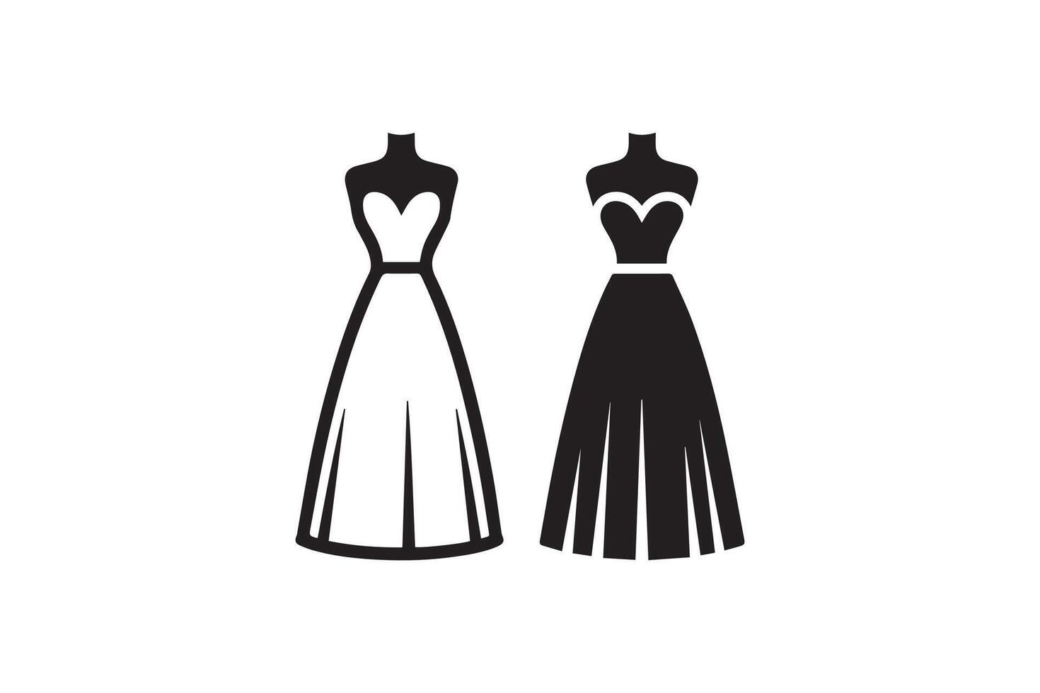 Two dresses on mannequin, black and white vector