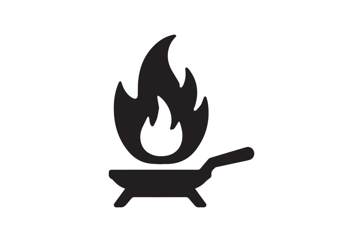 A black and white icon of a frying pan with fire vector