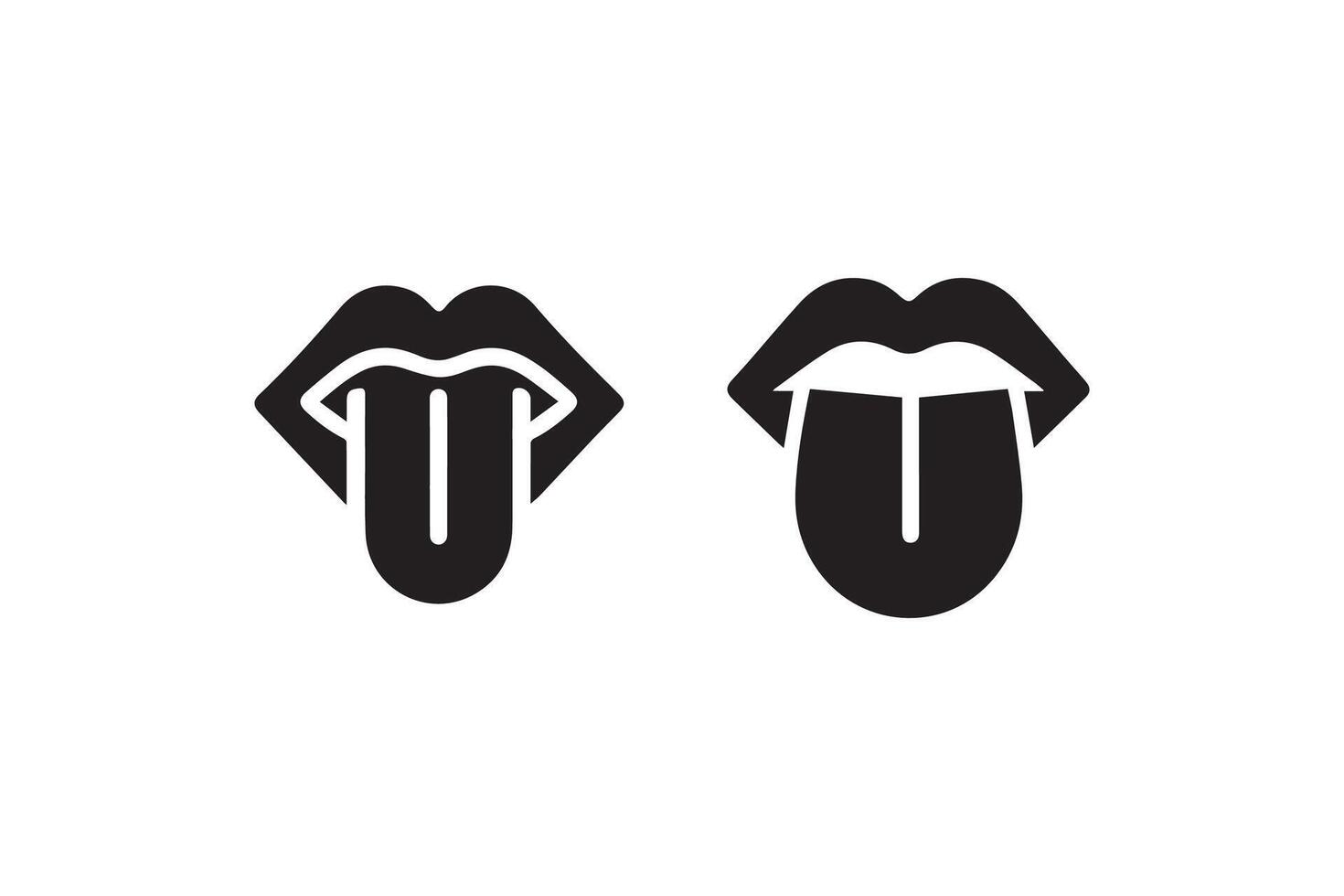 Two black and white images of a tongue and tongue vector