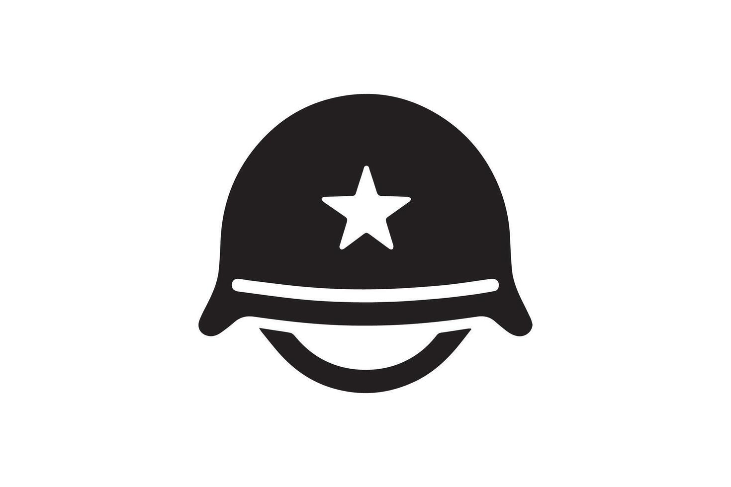 A black and white icon of a helmet with a star on it vector