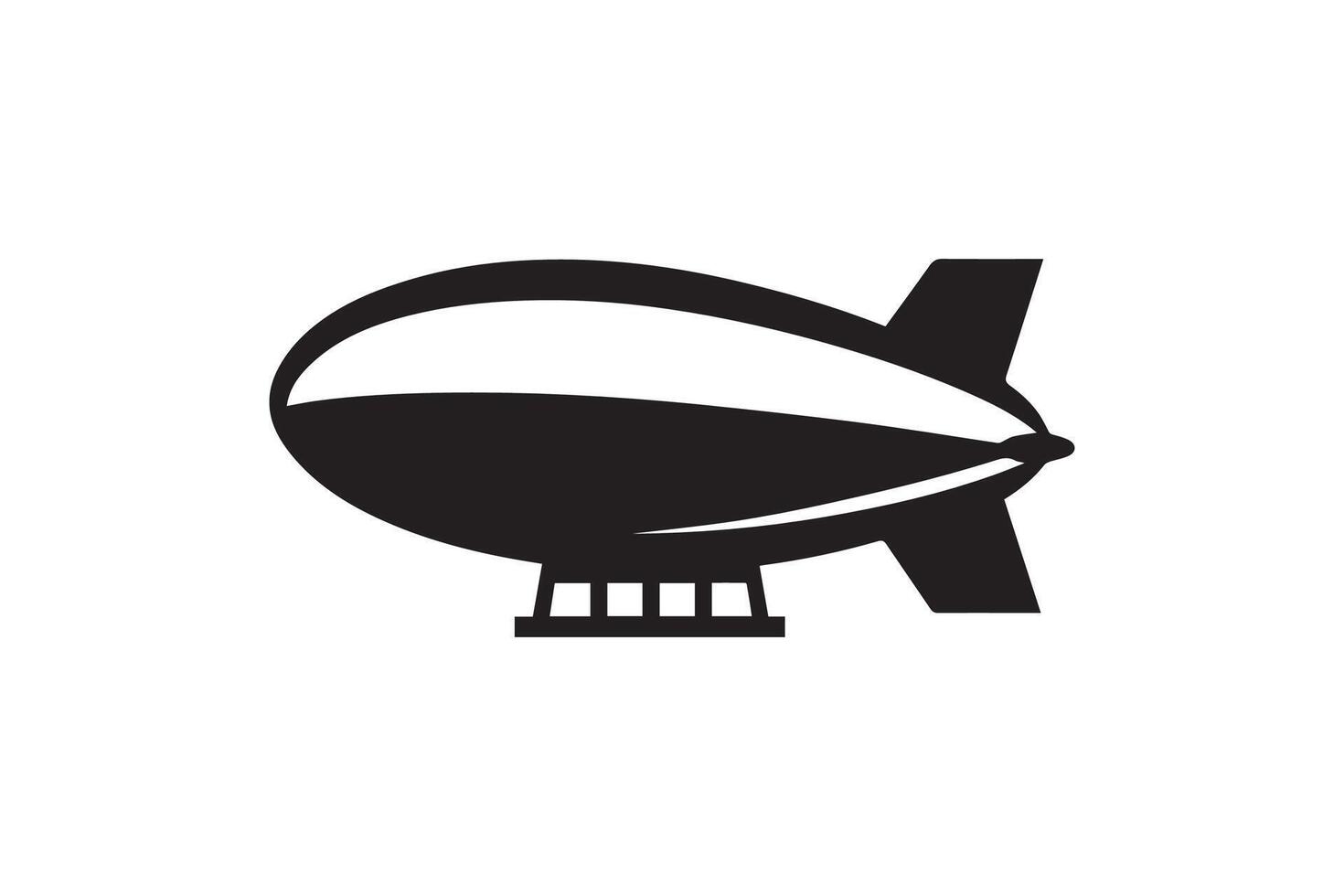 A black and white image of a flying blimp vector